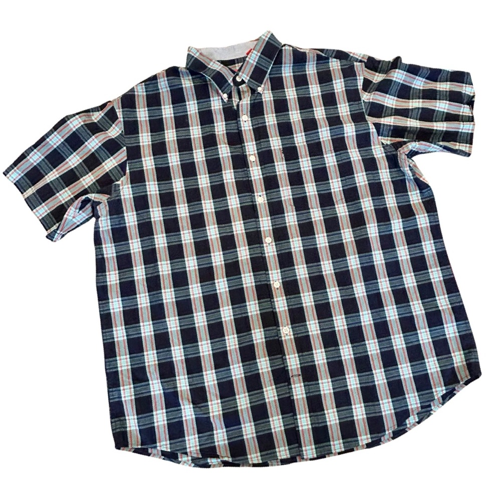 Izod Button Down Shirt 100% Cotton Long‎ Sleeve Blue/Green Check Plaid Mens 2XLT - Picture 2 of 10